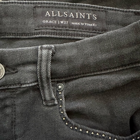 ALLSAINTS Grace Studded Ankle Skinny Jeans in Washed Black - Picture 3 of 6